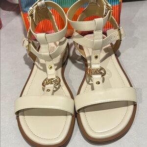 Michael Kors Cream Sandals with Gold Accents